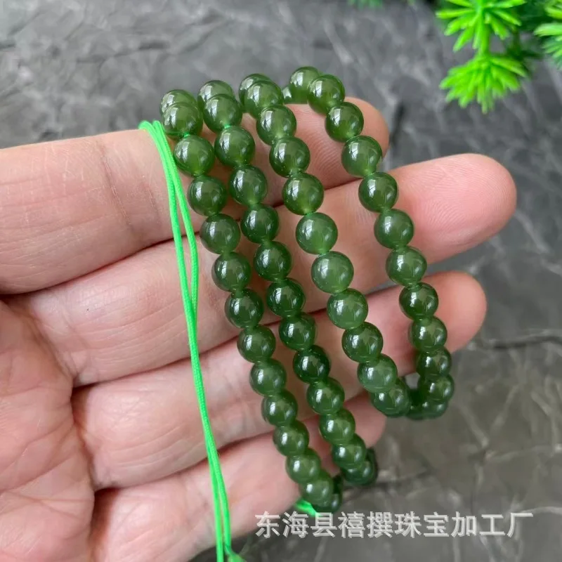 Natural Hetian Russian Jade 108 Round Beads Long Chain 6Mm Spinach Green Women'S Multi-Loop Bracelet