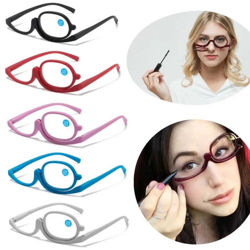 Elbru Cosmetic Magnifying Glasses Women Ladies Rotating Makeup Reading Glasses Anti Blue Light Folding Reading Eyeglasses +1+2+4