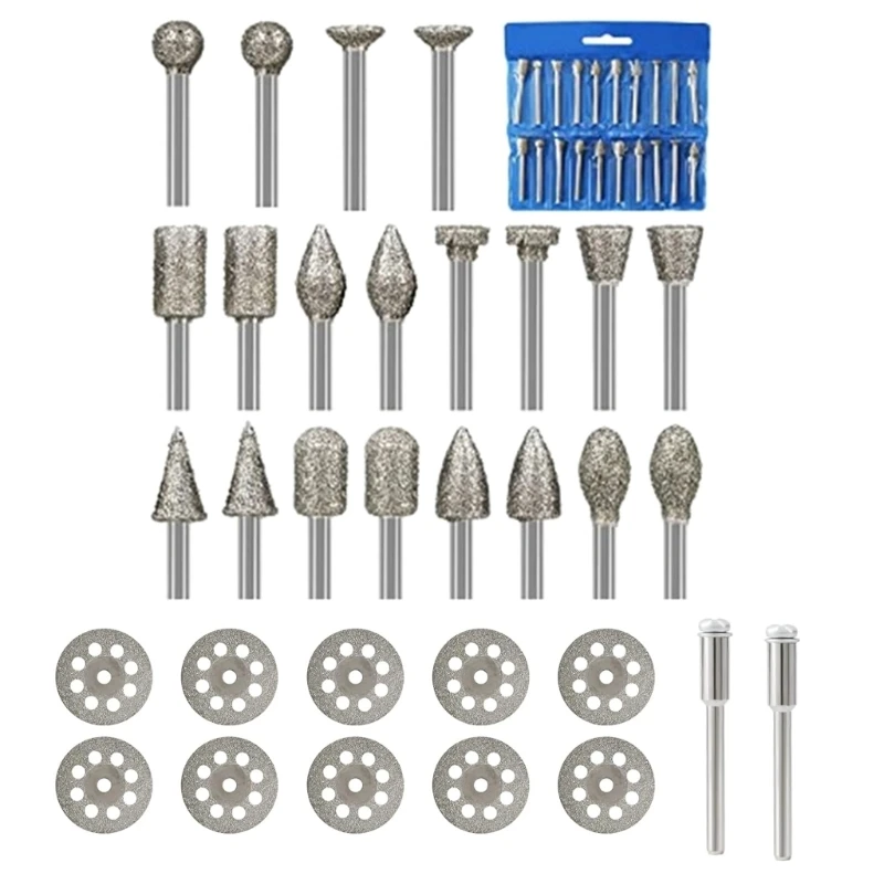 Diamond Cutting Discs for Rotary Tool 20Pcs Diamond Bur Bits 10Pcs Diamond Cutting Wheels 2Pcs Mandrels for Wood Metal