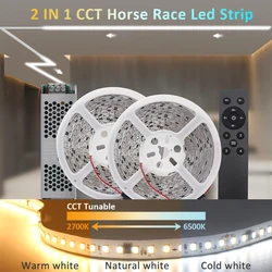 Horse Race Dual Color LED Strip Light 24V 2835 CCT Cool Warm White Running Water Flowing Ribbon 20M 1903 IC Chasing Linear Lamp