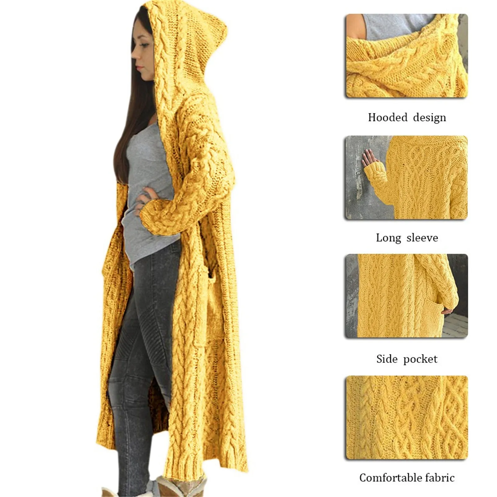 Sweatshirts Cardigan Women Solid Color Long Sleeve Braid Knit Cardigan Female Autumn Winter Hooded Pocket Sweater Coat Overcoats