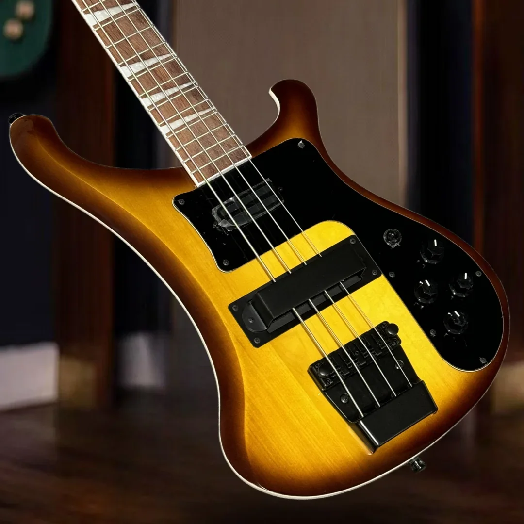 

Electric Bass Guitar Black 4 Strings Upgrade Adjustable Bridge Available Black Pickguard Chrome Hardware