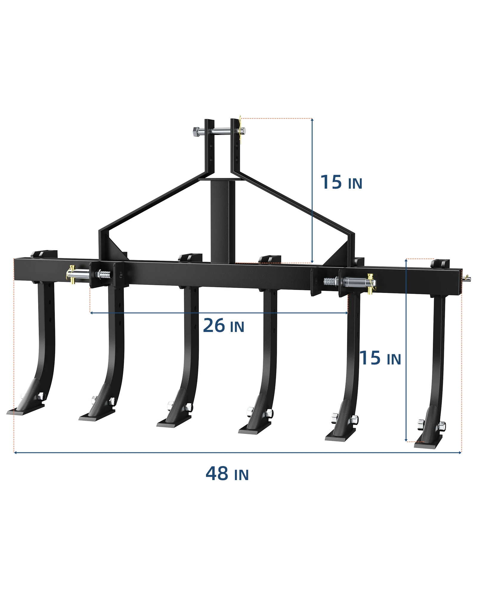 Plow Scarifier Implement, Removable Tractor Cultivator with 6 Scarifier Shanks, 48 Inches, 3 Point Tiller for CAT-0 & CAT-1 ATV