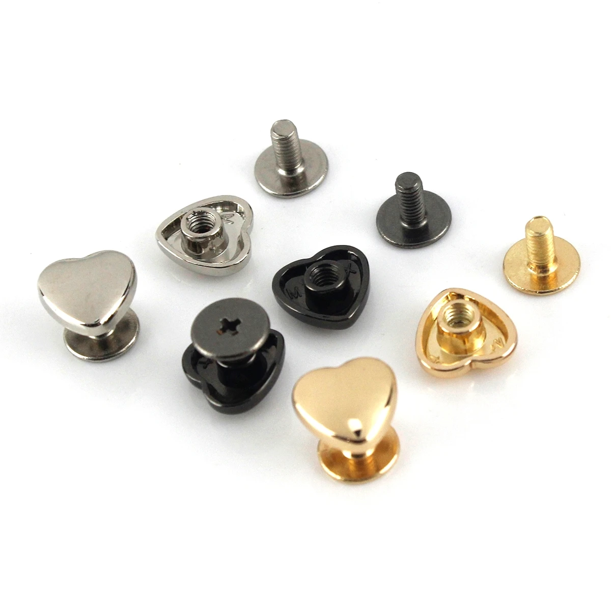 10pcs Heart Shape Metal Screw Back Rivets for Leather Studs Nail Garment Leather Craft Belt Wallet Bag Decoration Hardware 10mm