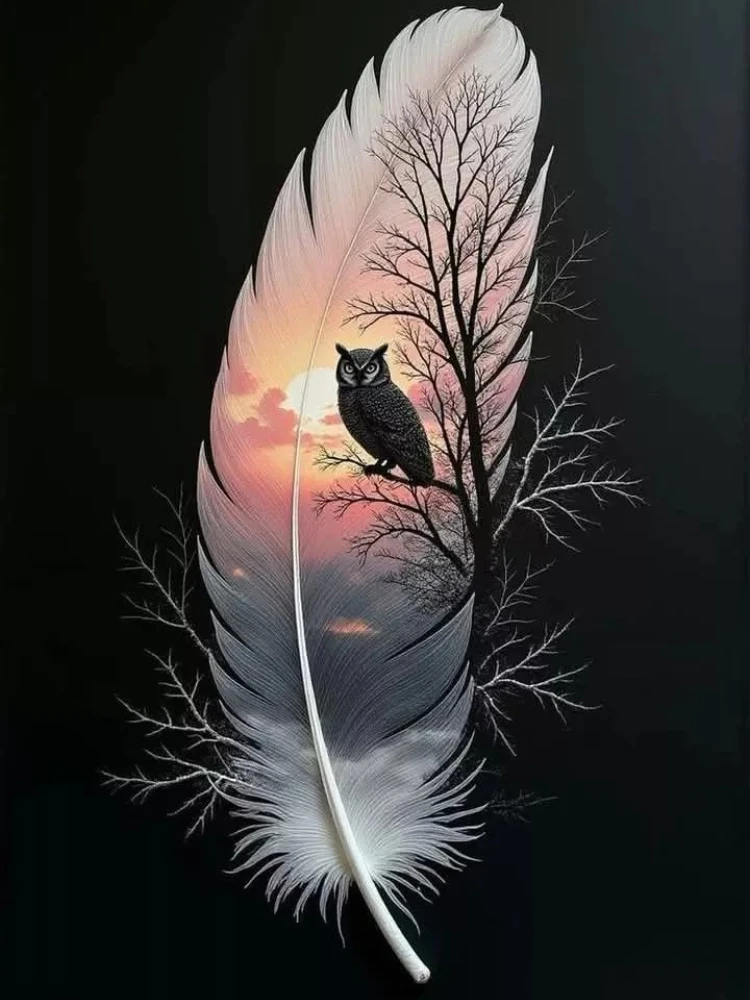 500/1000/1200/2000 PCS Jigsaw Puzzles White Feathers Owls Animals Scenery Family Activity Game for Gameroom Bedroom Home Decor