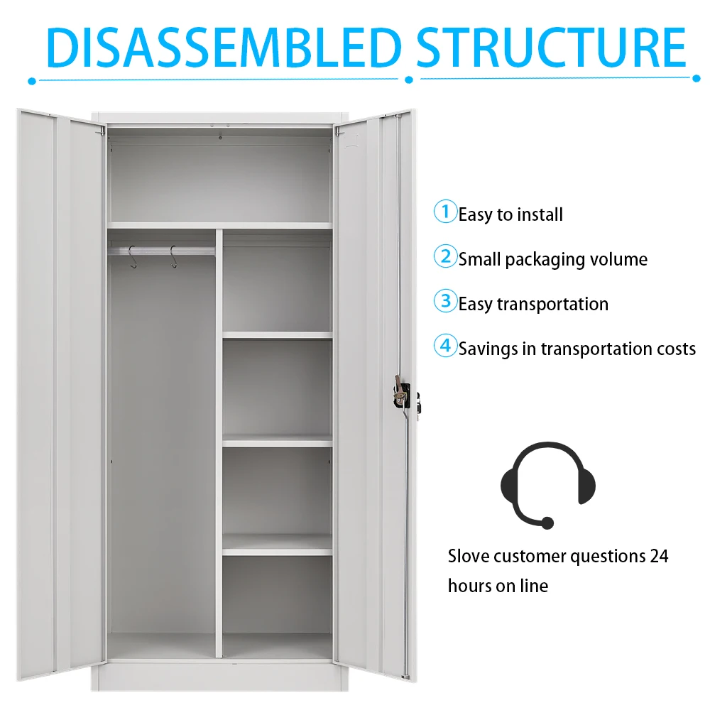 خزانة معدنية لخزانة الملابس الفولاذية، خزانة موظف شديدة التحمل مع قضيب معلق، خزانة خزانة ملابس قابلة للقفل #4
