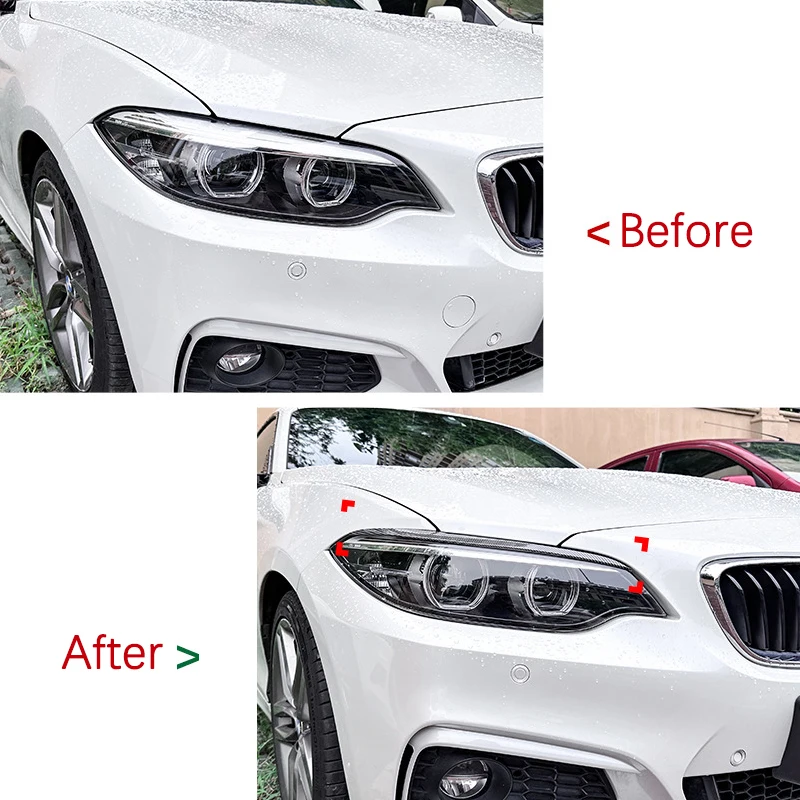 

2 шт., наклейки на крышку для бровей и век для BMW 2 серии F22 F23 2015-2019, накладка на фару, глянцевый черный/карбоновый вид