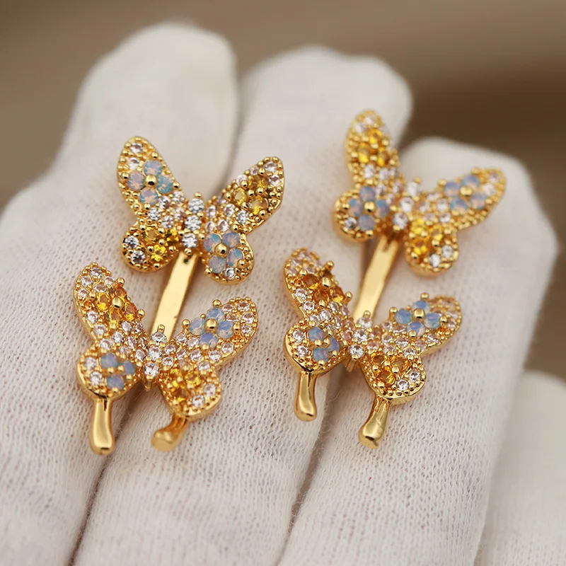 جديد البصر تصميم متعدد الألوان كريستال الفراشة وأقراط للنساء أزياء العلامة التجارية مجوهرات حساسة زركونيا الحشرات الأقراط #3