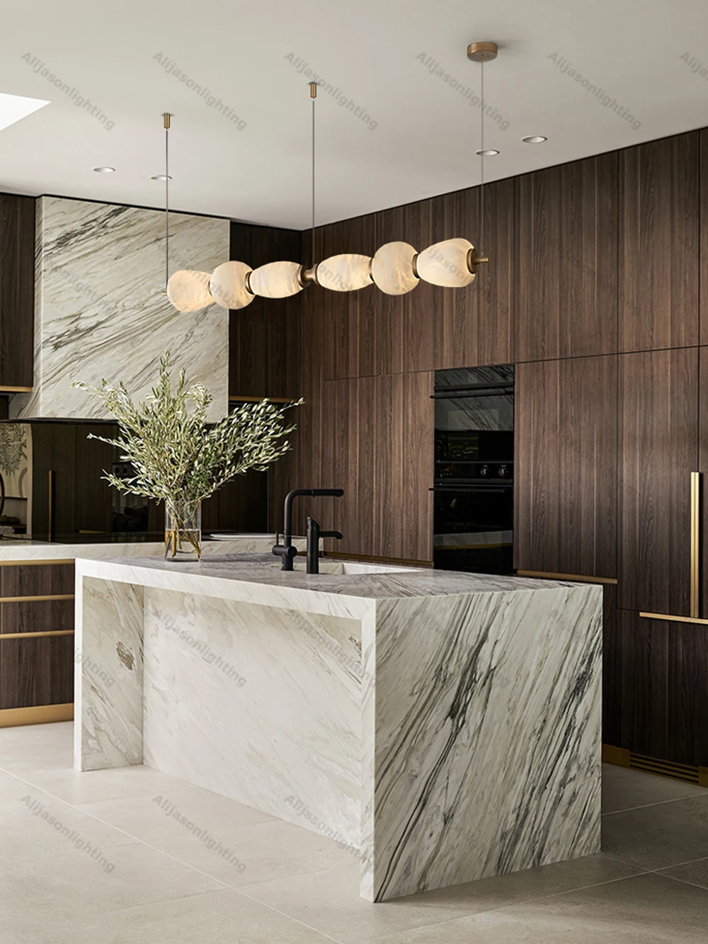 Natural Marble Cellection Black Chrome Designer Dimmable LED Hanging Lamps Lustre.Pendant