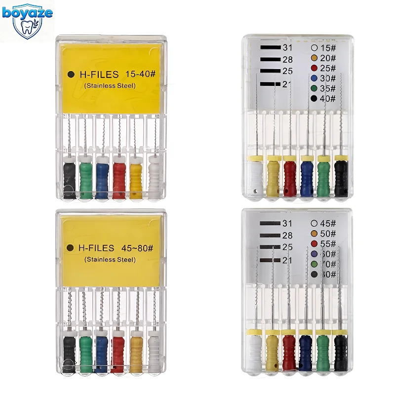 10Box   Dental H-Files 25mm 6#/8#/10#/15# 6Pcs/Pack Denspay Dental Stainless Steel H Files Hand Use Endodontic Root Canal File