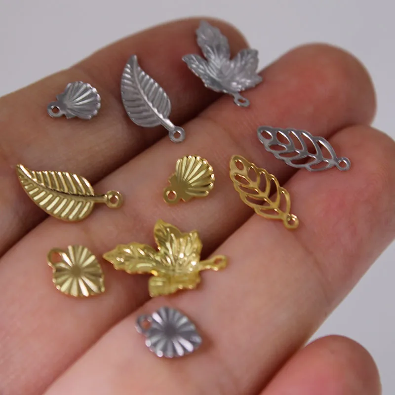 50-30Pcs Stainless Steel Golden Leaf Charms Pendants Hollow Leaves Charm For Jewelry Making Bracelet Necklace DIY Accessories - view 4