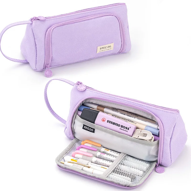 Child Stationary Pen Pencil Storage Bag Pen Bag Multi Layer Large Capacity Cosmetic Travel Storage Bag Simple Plaid Pencil Case