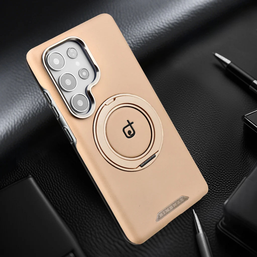 

360 металлический браслет магнитный зарядный корпус для Samsung Galaxy S25 Ultra S23 S24 Plus коричневая кожаная ударноустойчивая крышка