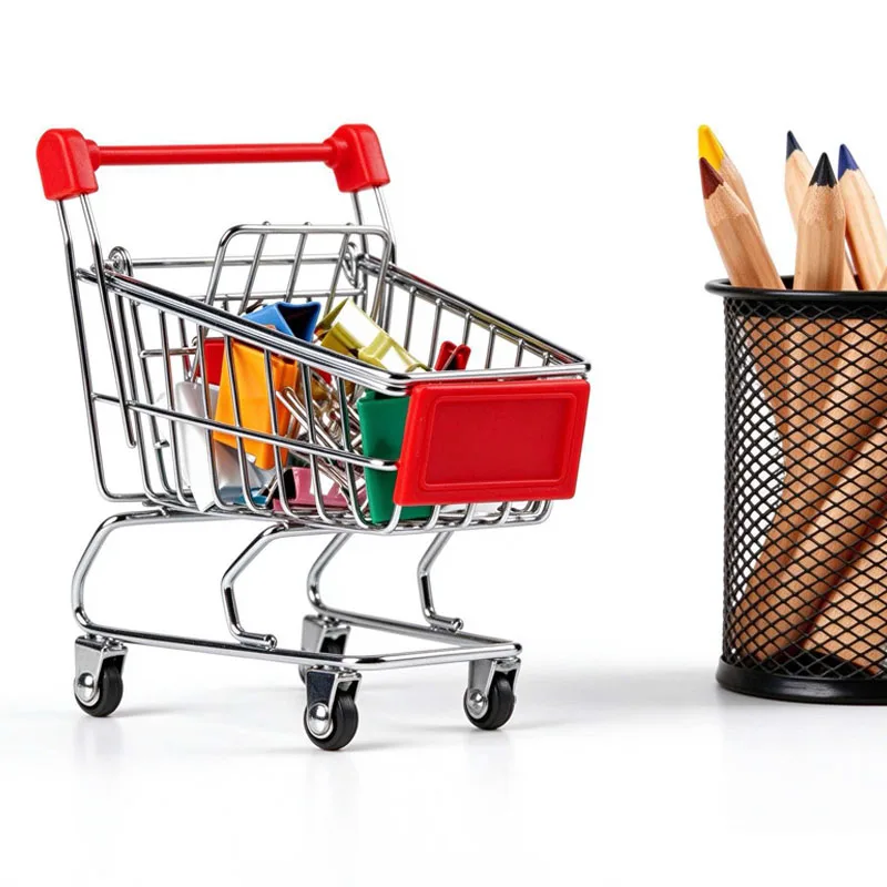 Mini Shopping Cart For Desk Metal Utility Supermarket Handcart Trolley Stress Relief Toys Home Office Desktop Fun Creative Ideas
