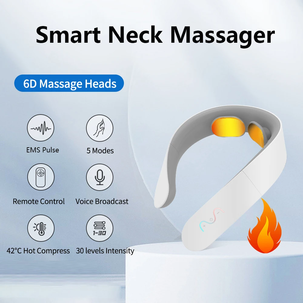 Neck Massager 30 Levels Vibration Cervical Neck Massager Relaxation Treatment Heated Neck Massage Instrument With Remote Control