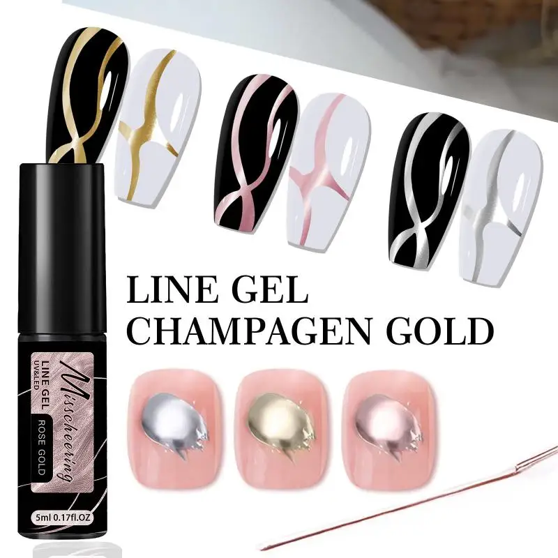 Line Gel New Nail Art High Density Gold Silber UV LED Gel Professionelles Salon Glitzer Nageldesign Metallic Langlebig