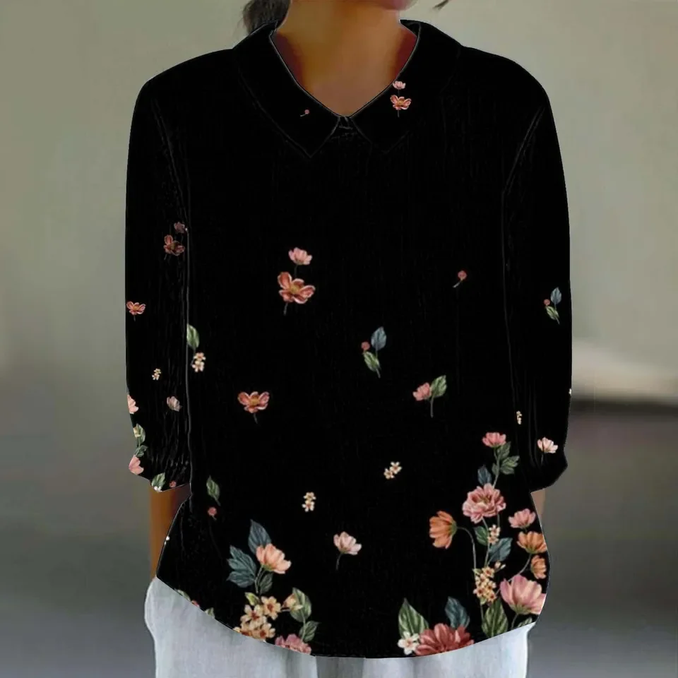 Womens 3/4 Sleeve Tops Summer Casual V Neck Tshirt Ladies 2024 Floral Print Daily Tees Tunic Blouses