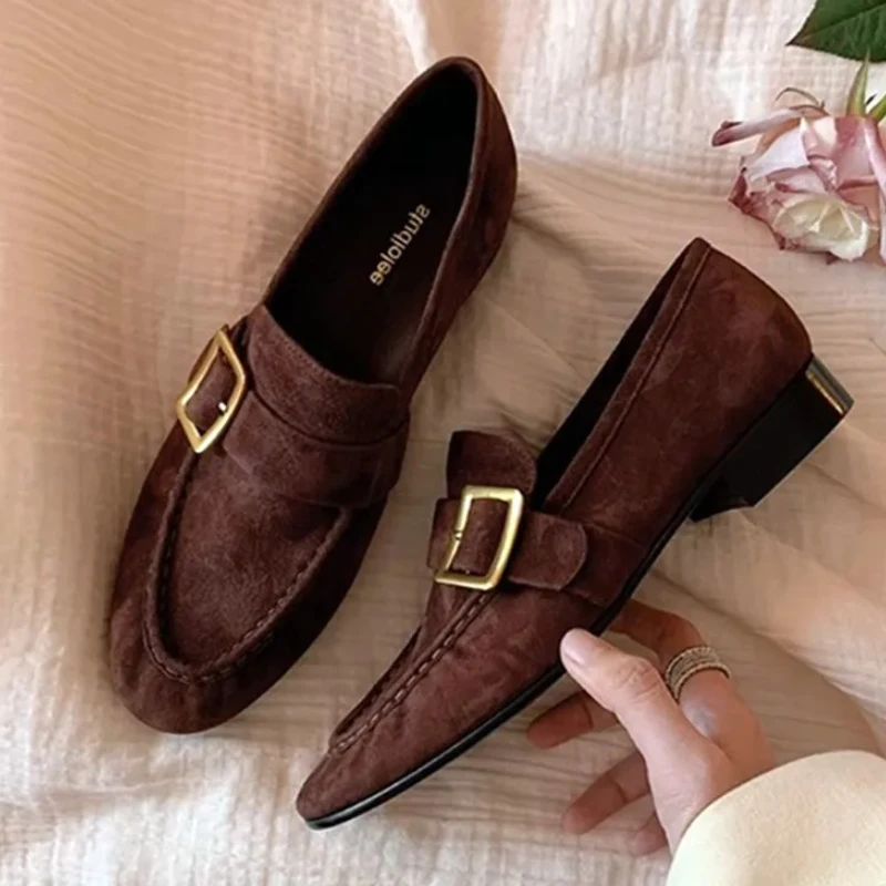 

Осенние женские лоферы из искусственной замши, удобная дизайнерская повседневная обувь на массивном каблуке для женщин, легкая нескользящая уличная прогулочная обувь