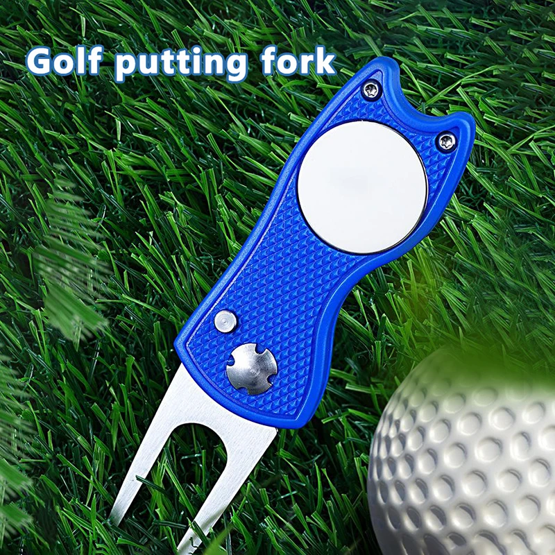 Herramienta de reparación de Divot de Golf plegable de Metal, marcador de bola magnético y botón emergente, accesorios de herramientas verdes,