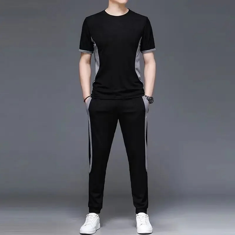 Male T Shirt Grey Tracksuit Sportswear Top Jogging Sports Suits No Logo Clothes for Men Gym Pants Sets Smooth Stylish Essential