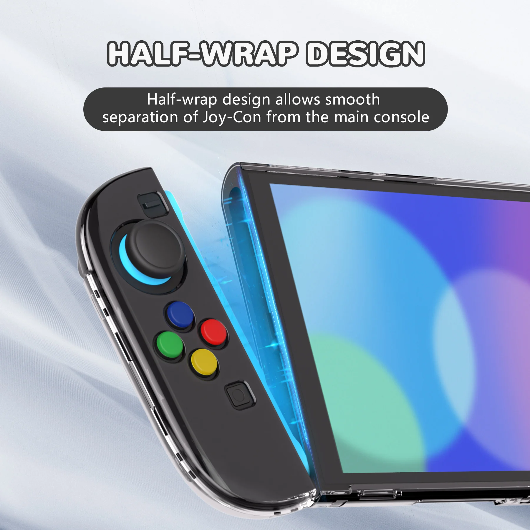 플레이바이탈 닌텐도 스위치 2용 도킹 가능 그립 커버, 스크래치 방지 투명 보호 케이스 (접이식 스탠드 및 썸 그립 포함)