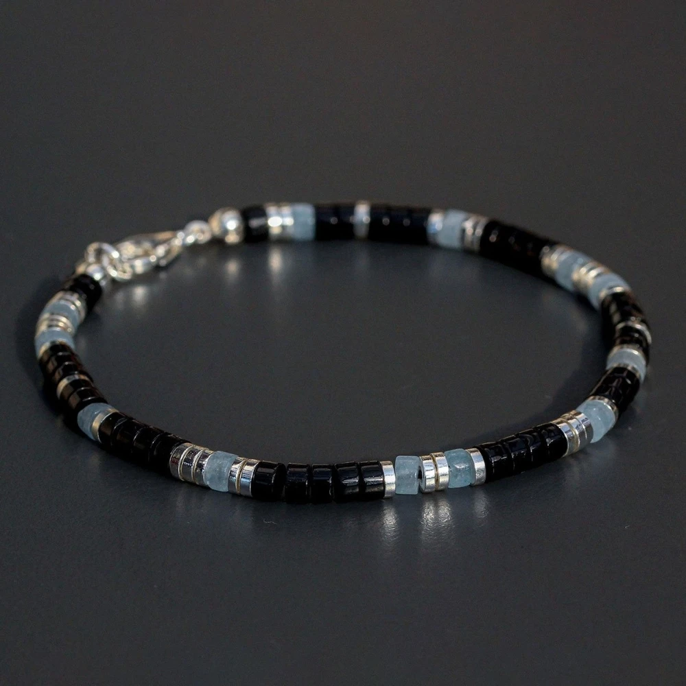 1pc Natural Blue Crystal Marrow and Black Agate Bead Bracelet, Symbolizing Prosperity and Opportunity, Unisex Jewelry Gift