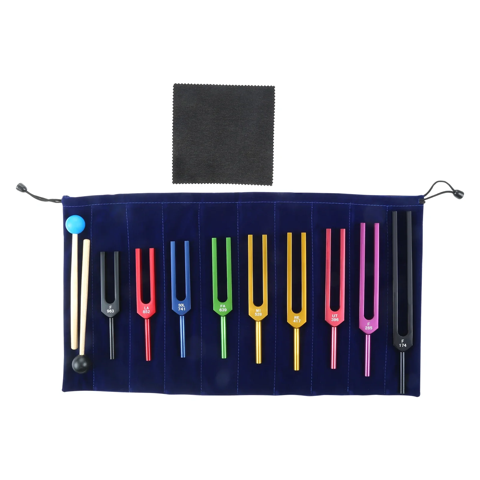 9pcs Colorful Solfeggio Tuning Fork Silicone Hammer Bag 174/285/396/417/528/639/741/852 /963 Hz Music Instrument Sound Therapy