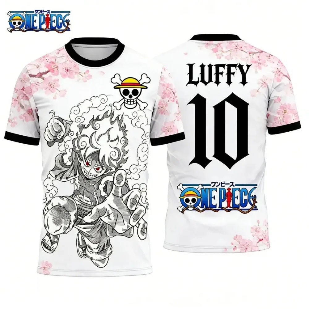 One Piece Luffy Tee Sea Flame Front Print Luffy No.10 Back Logo Soft Short Sleeve Unisex Street Cosplay Tee For Otaku Fans