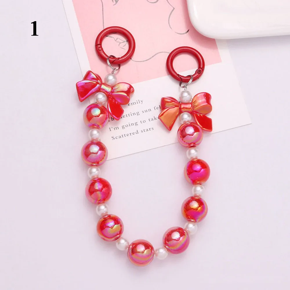 Cute Bowknot Keychains For Women Sweet Acrylic Colorful Beaded Keyring Bag Decoration Earphone Case Pendant Accessories