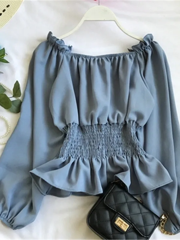 

Women's Off-oulder Waist Long irt One-oulder Gathered Waist Polyester Slim Fit Long Sve irt OL Sle Commute Wind