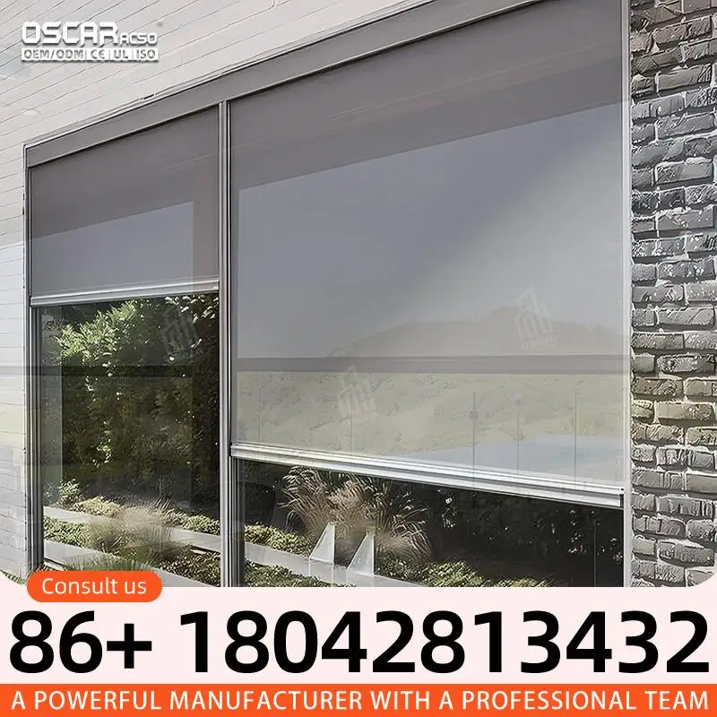 

Автоматические выдвижные уличные рулонные шторы с двойным виниловым экраном и системой Zip Track для патио и использования на открытом воздухе