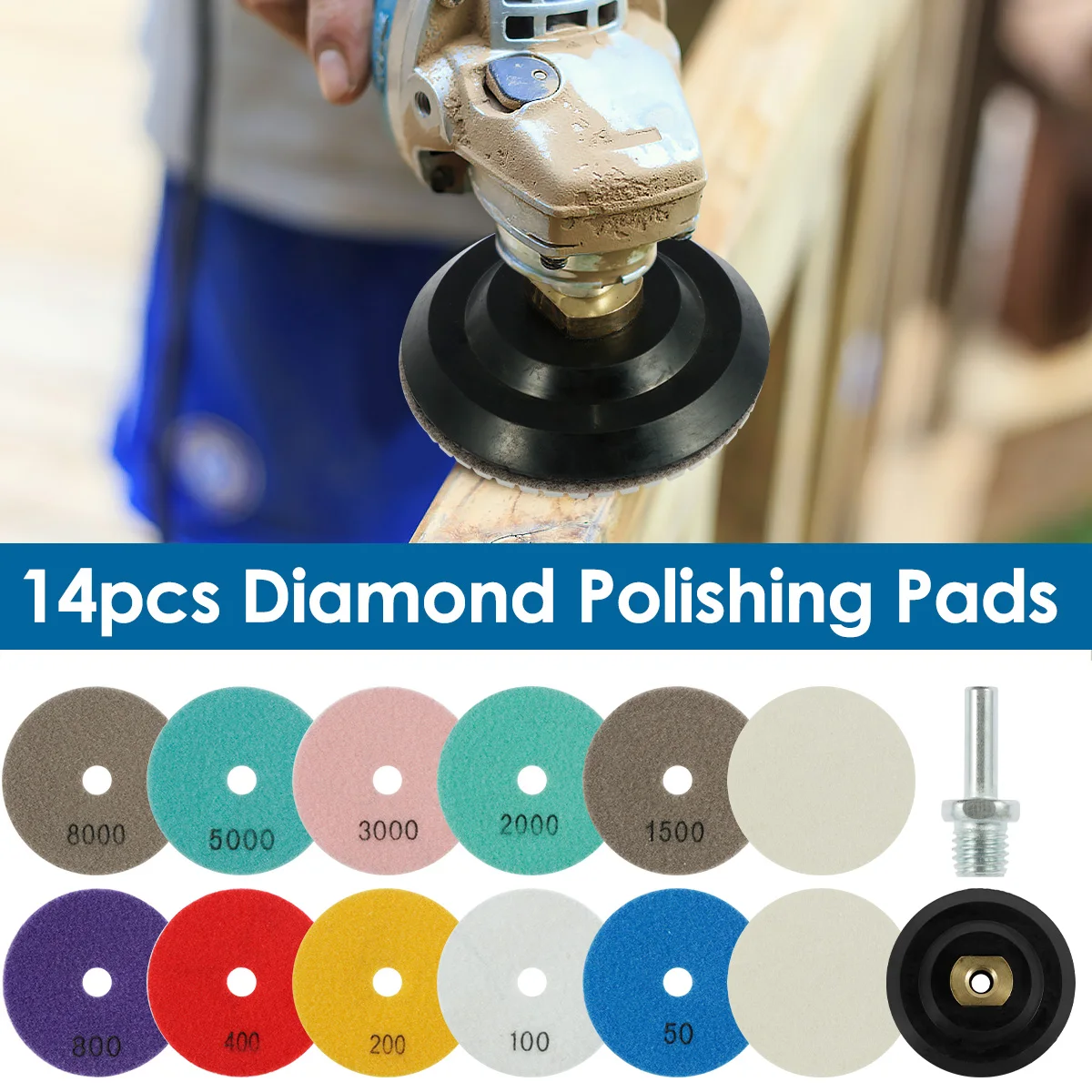 

New 14Pcs Diamond Polishing Pads 4inch Round Diamond Sanding Pad Reusable Wet Dry Marble Granite Polishing Pads with Fine Wool