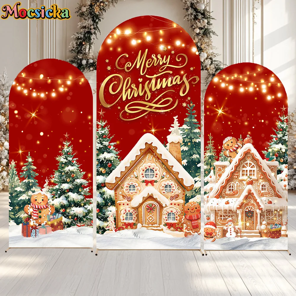 

Christmas Gingerbread House Custom 2-Sided Arch Background Cover Winter Xmas Tree Decor Kid Portrait Photography Backdrop Studio