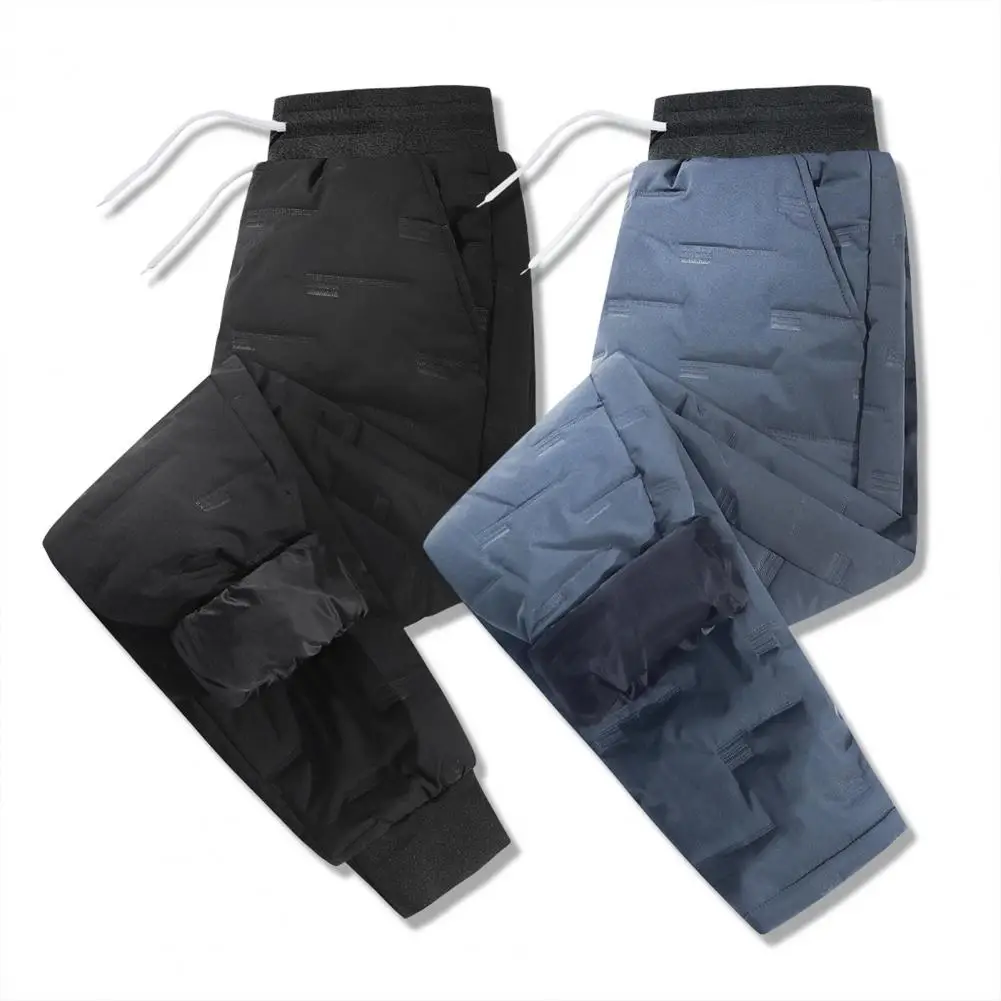 1Pc Winter Down Pants Comfy Three-dimensional Pattern Pants Elastic Waist Men's Winter Thick Padded Drawstring Pants for Outdoor