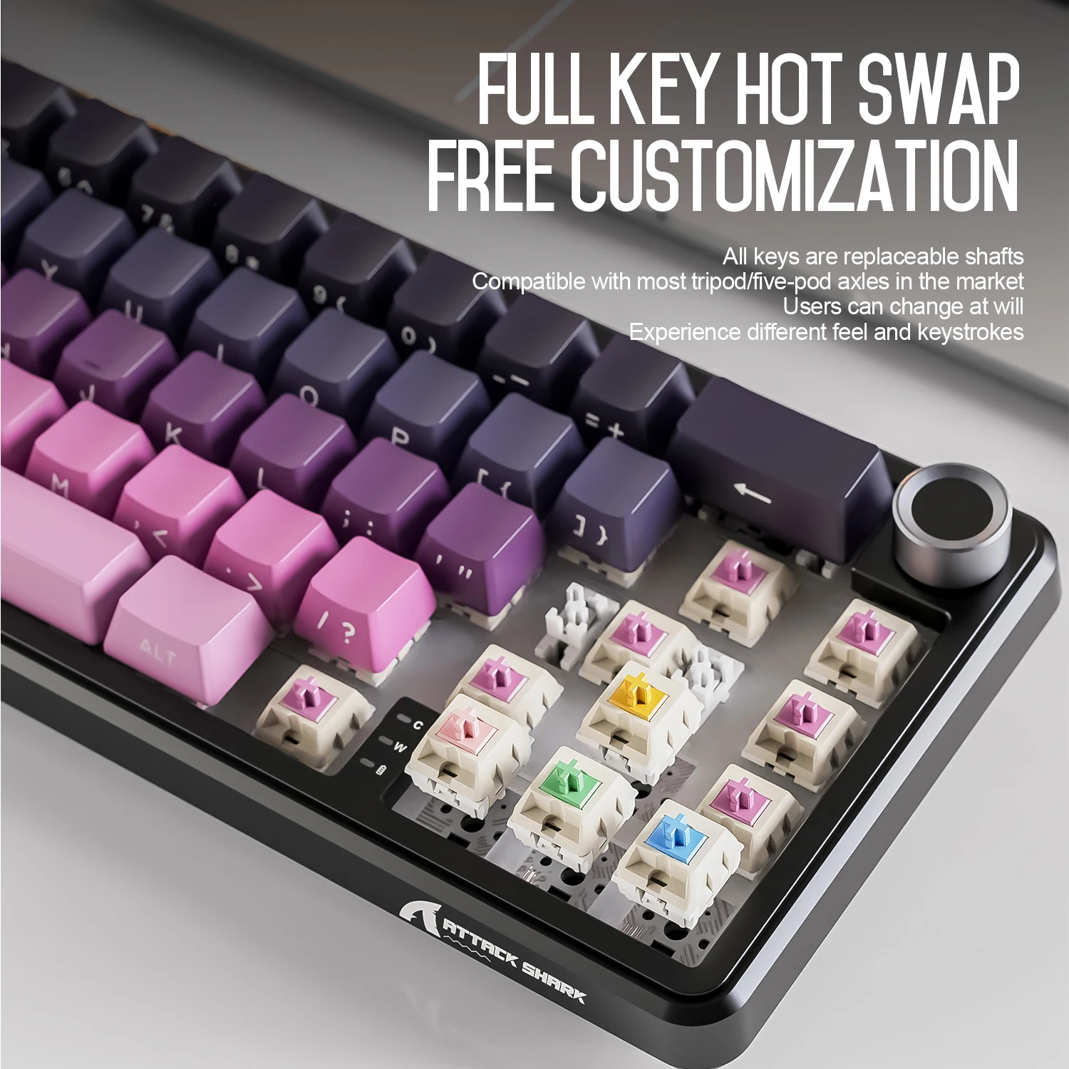 Attack Shark X66 핫 스왑 블루투스 키보드(금속 버튼 및 표시 등 포함), RGB 66 키 PBT 키캡, 3000mAh, PC/노트북