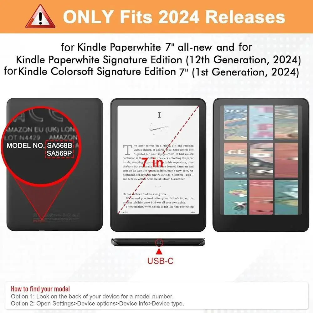 Hand Support e-Reader Case Acrylic Auto Wake/Sleep Smart Cover Clear for Kindle Paperwhite 12th Gen/ Colorsoft 2024 7 inch