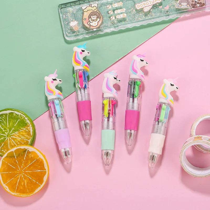 10 stks/partij Leuke Cartoon Eenhoorn Serie 4 Kleuren Balpennen Kawaii Mini Vier Kleur Potlood Pen School Kantoorbenodigdheden Geschenken