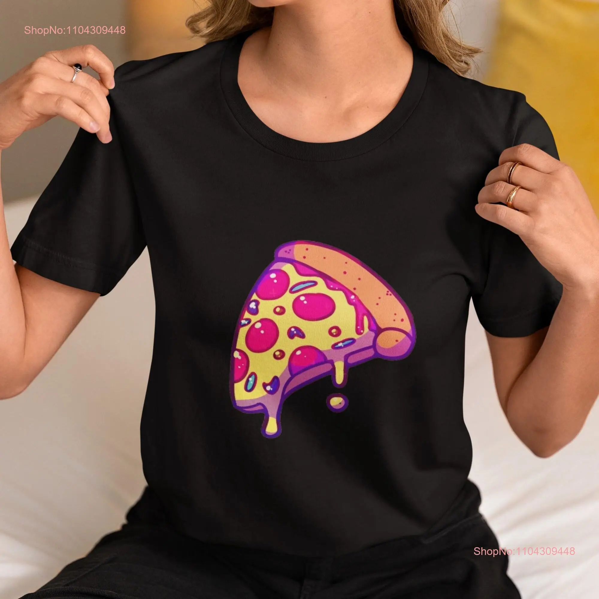 Colorful Dripping Pizza Slice T Shirt Fun and Vibrant for Lovers long or short sleeves