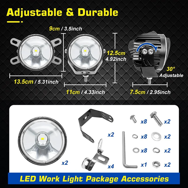 1PC 3.5Inch Vehicle Spotlight 12V 24V Super Bright 30W LED off Road Fog Light Spot Beam Work Lights Bar for Truck Car ATV SUV