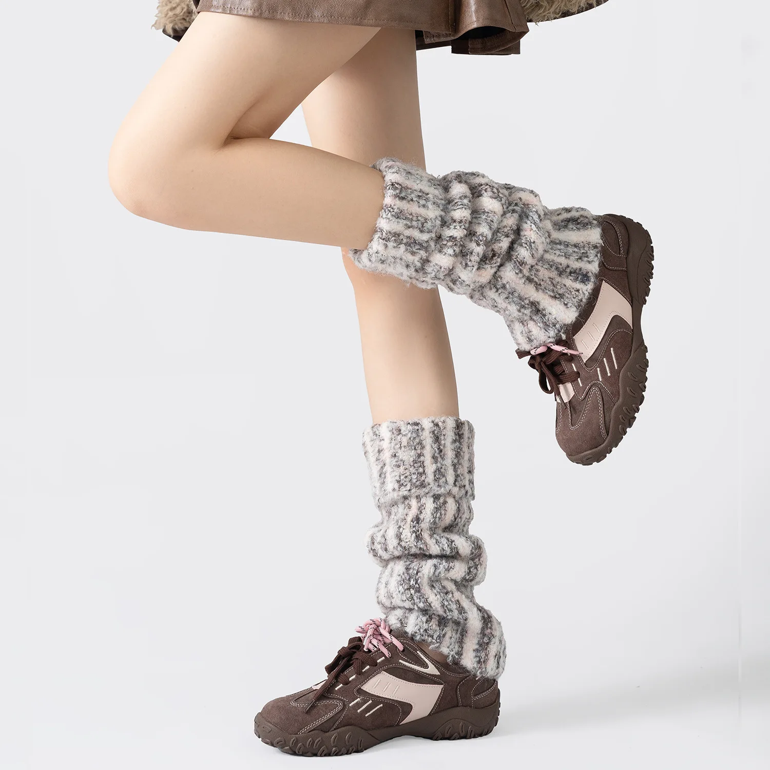 Retro Striped Fashion Leg Warmer Autumn and Winter Thicken Warm Leg Warmers Foot Cover Contrasting Vertical Pattern Leg Cover