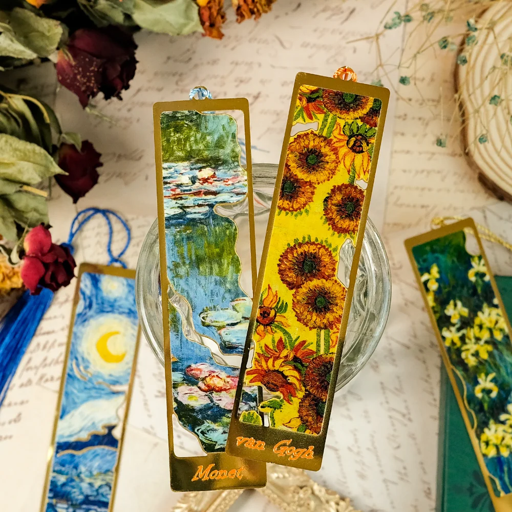 Exquisite Van Gogh Oil Painting Starry Sky Sunflower Metal Bookmarks for books Art Exhibition Souvenirs Gift Kawaii Stationery