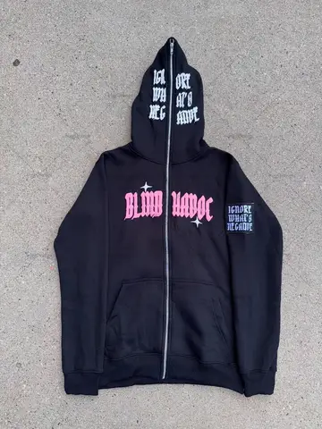 เสื้อฮู้ดแฟชั่นสตรีทสไตล์ฮาราจูกุ ย้อนยุค ตัวอักษร Y2K ทรงหลวม ซิปหน้า ผู้ชาย สตรีทฮิป ฮู้ดลำลอง โอเวอร์ไซส์