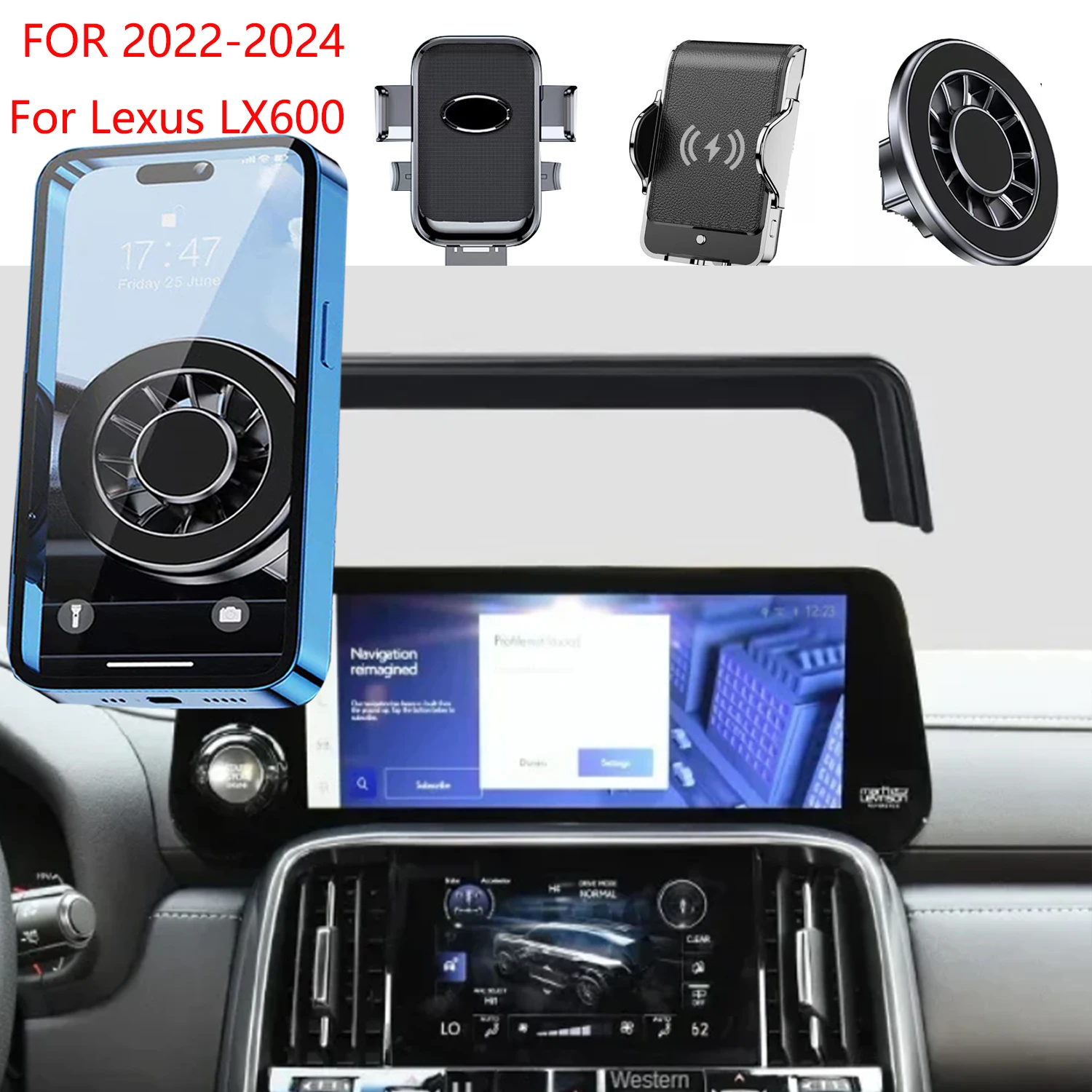 For 2022 2023 2024 Lexus LX600 Magnetic Car Phone Holder GPS Screen Fixed Fast Wireless Charging Mobile Phone Mount Accessories