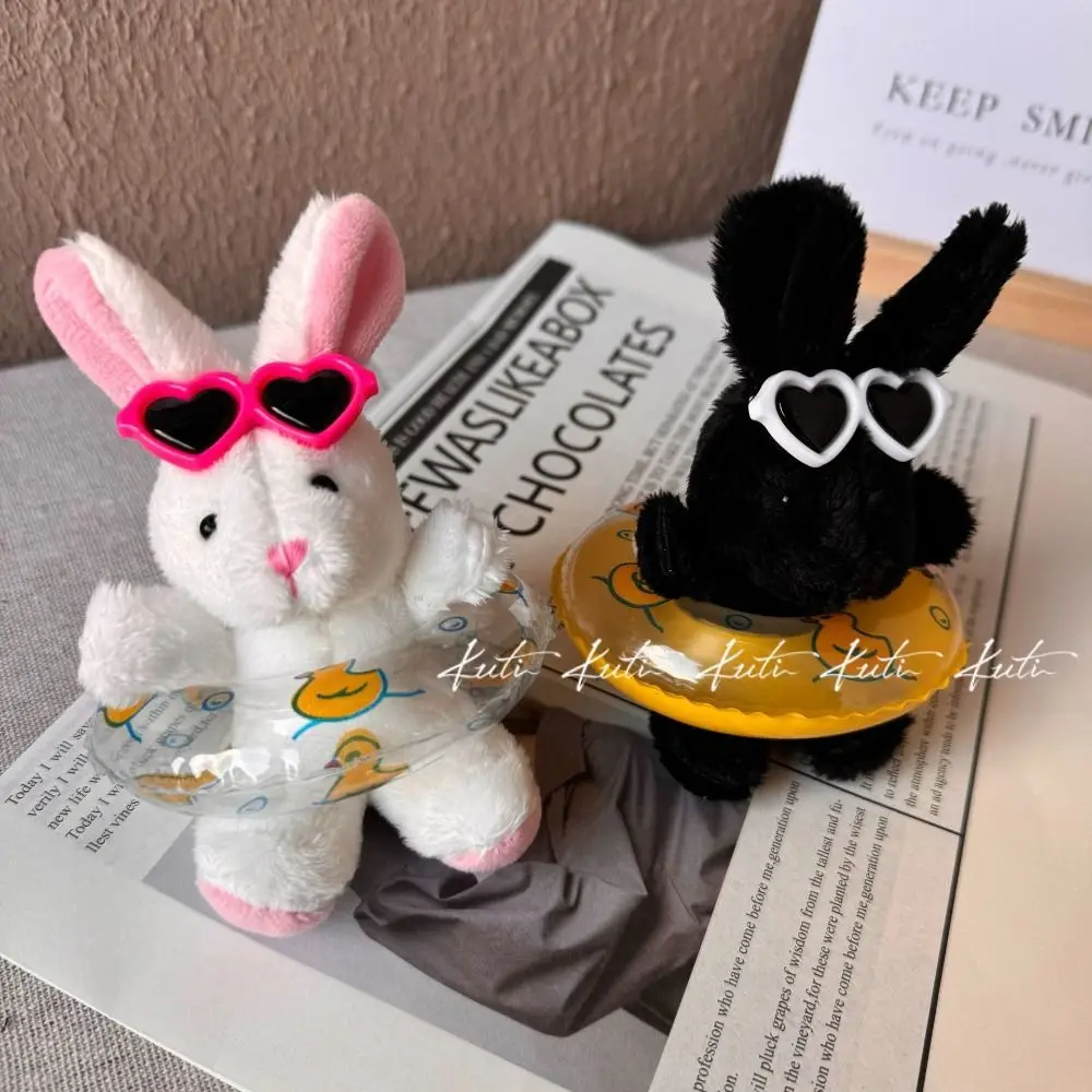 

Love Sunglasses Cartoon Rabbit Key Chain Cartoon Swimming Ring Plush Bunny Pendant Plush Stuffed Toys Doll Keychain