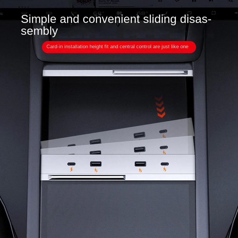 ELECT-Suitable For Tesla 2024 Happy Edition Car Docking Station Model 3 Central Control One-To-Four Fast Charging Console Hub Pa