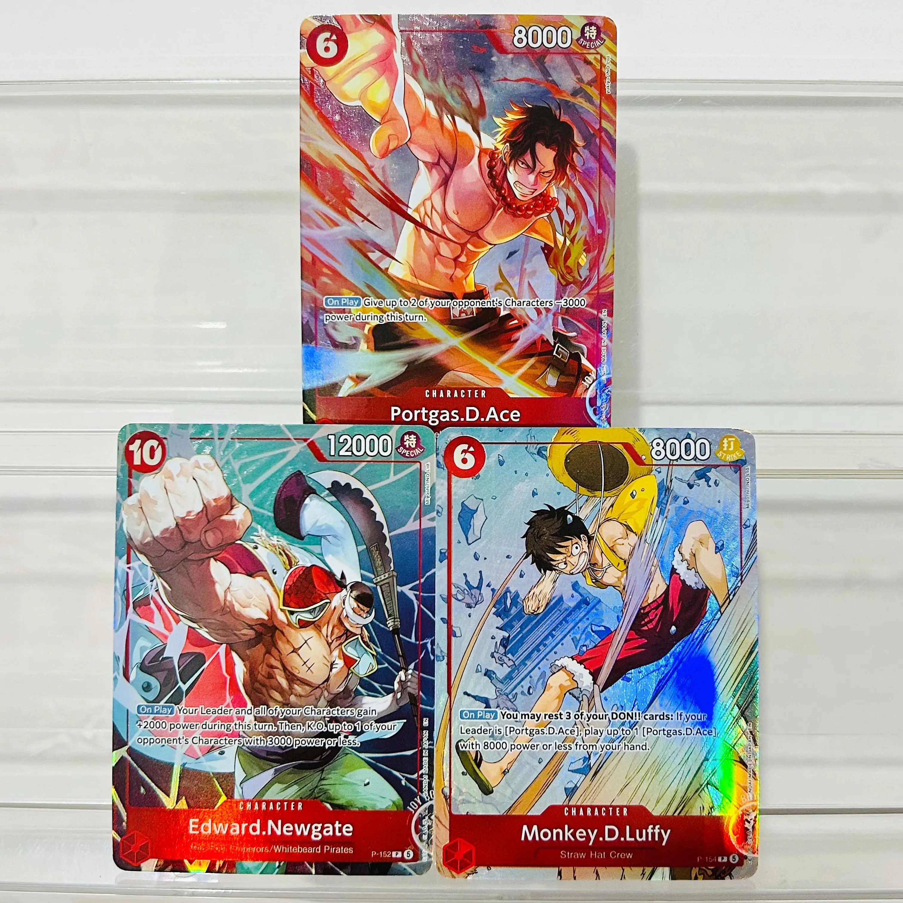 One Piece Ace Edward Newgate Luffy 3-teilige Folien-Textur DIY-Karten Englische Version Sammlerqualität Premium Anime-Sammelkarten