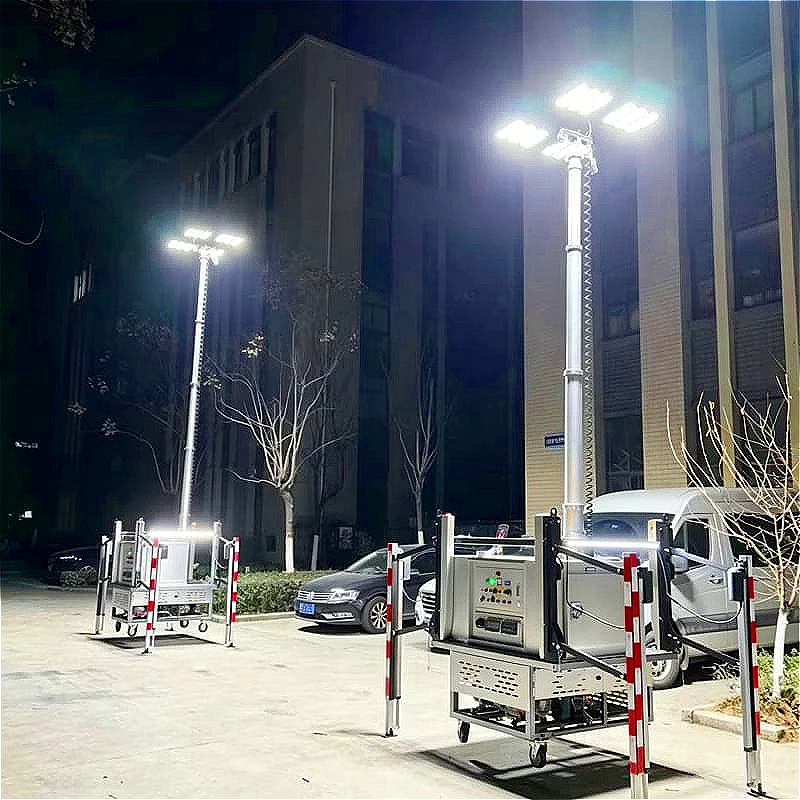 7x24 Hour Continuous Operation Mobile Light Tower Dual Generator Set For 3 Day Night Continuous Construction Project