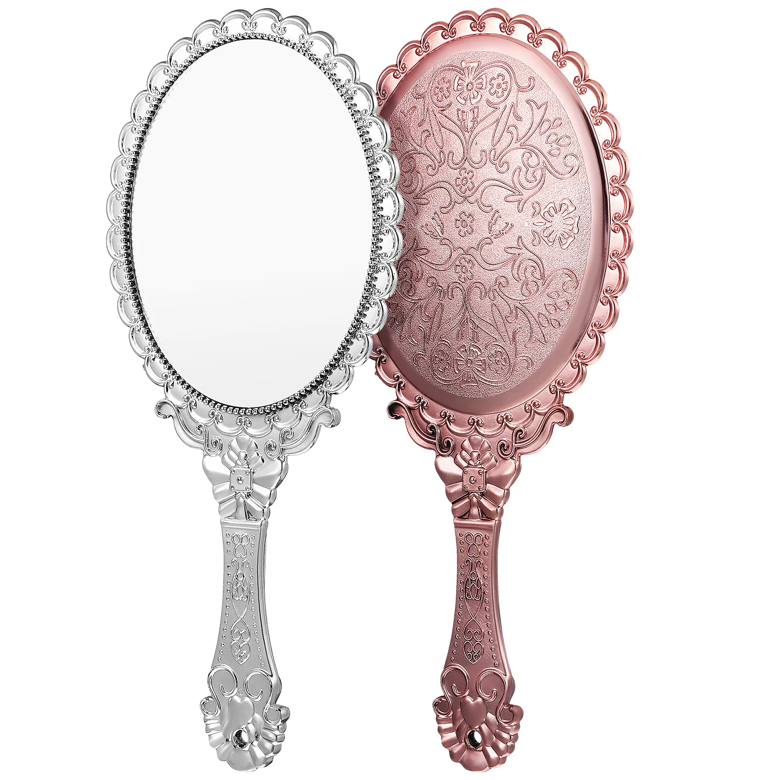 

2Pcs Handheld Makeup Mirror Vintage Embossed Design Portable Lightweight Face Mirror for Women Travel Hand Mirrors with Handle