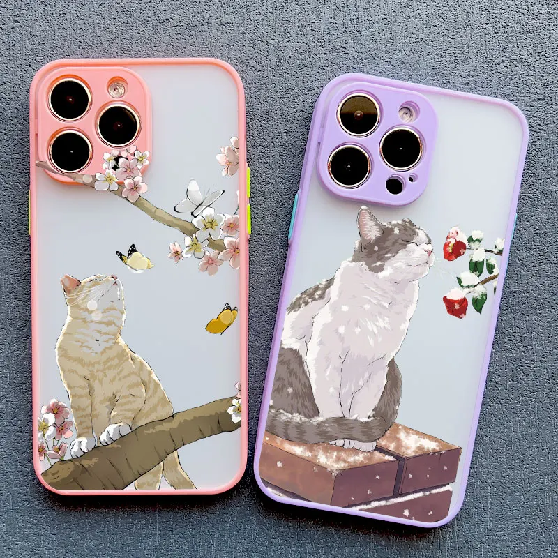 Niedliche Katzen-Blumen-Hülle für iPhone 17 16 15 14 Plus Pro Max 13 12 11 Pro Max Mini 16 Plus X XR XS Handyhüllen Stoßfeste Schutzhülle – Detail 16