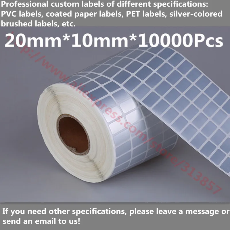 

100% new waterproof label paper tags 20x10mmx10000Pcs matte silver PET scratch blank handmade sticker For Barcode Printers